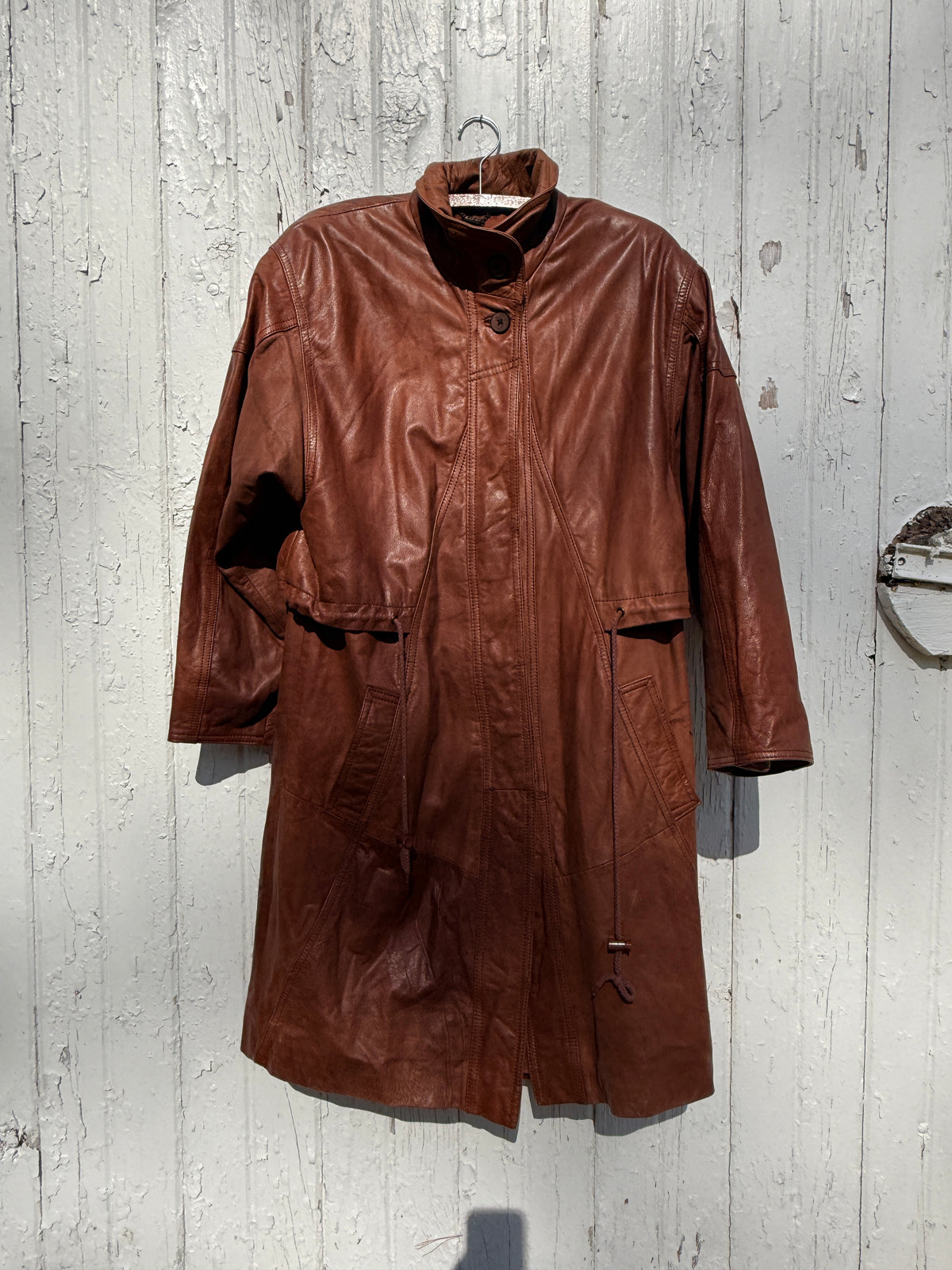 Vintage 1980s-90s Pelle Fully-Lined Brown Leather Overcoat | M