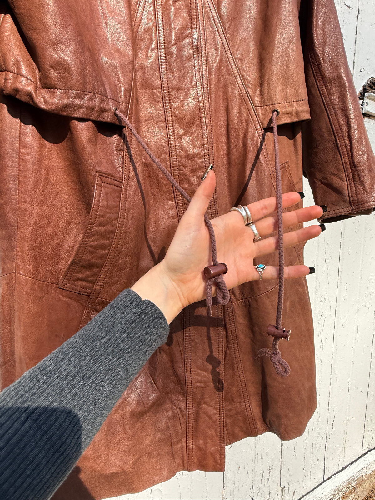 Vintage 1980s-90s Pelle Fully-Lined Brown Leather Overcoat | M