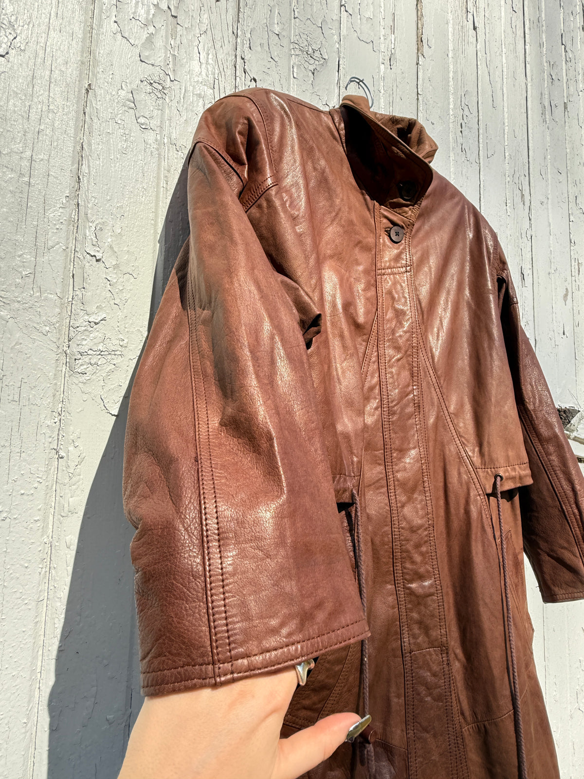 Vintage 1980s-90s Pelle Fully-Lined Brown Leather Overcoat | M