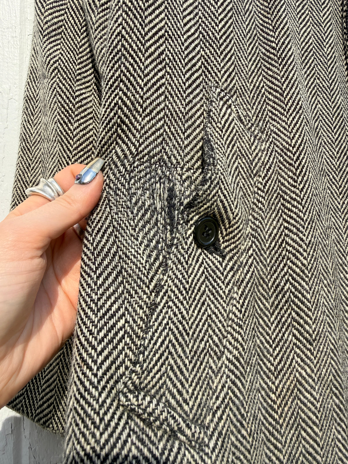 Vintage Style Polo Ralph Lauren Black Herringbone Twill Fully-Lined Overcoat