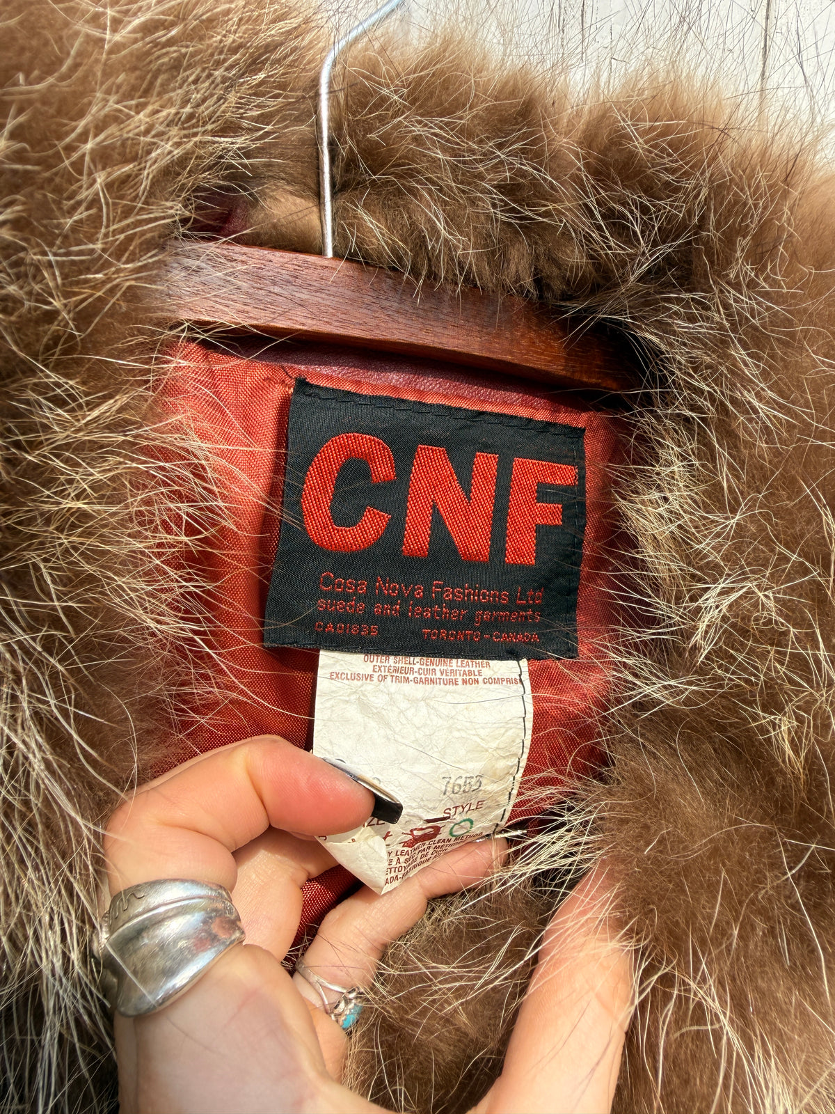 Vintage 1970s-80s CNF Red Leather Racoon Fur Collar Belted Jacket | 12