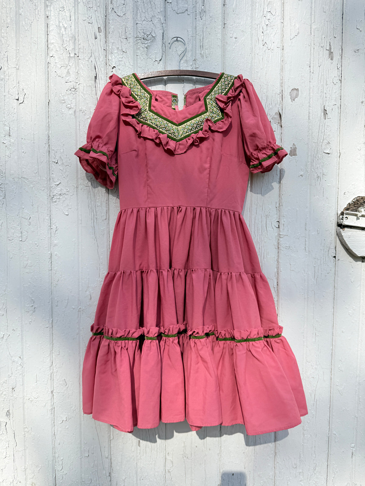 Vintage 1960s-1970s B-Bar-B Pink and Green Square Dancing Dress