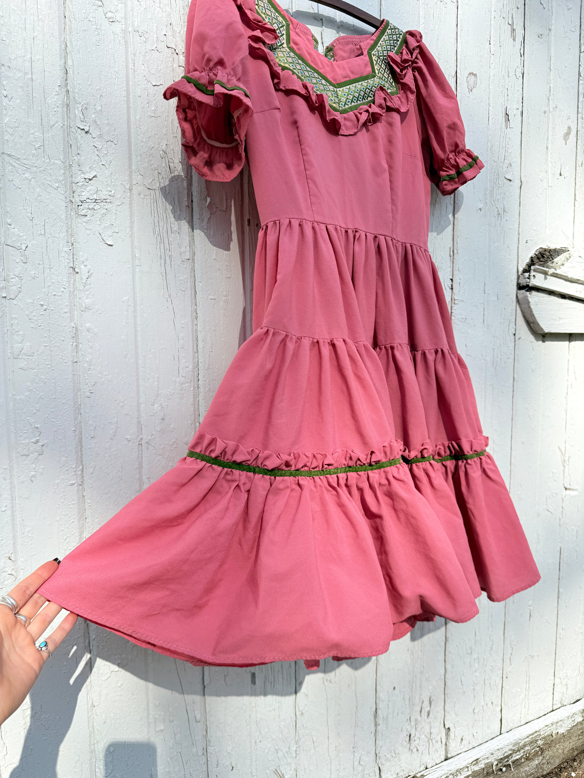 Vintage 1960s-1970s B-Bar-B Pink and Green Square Dancing Dress