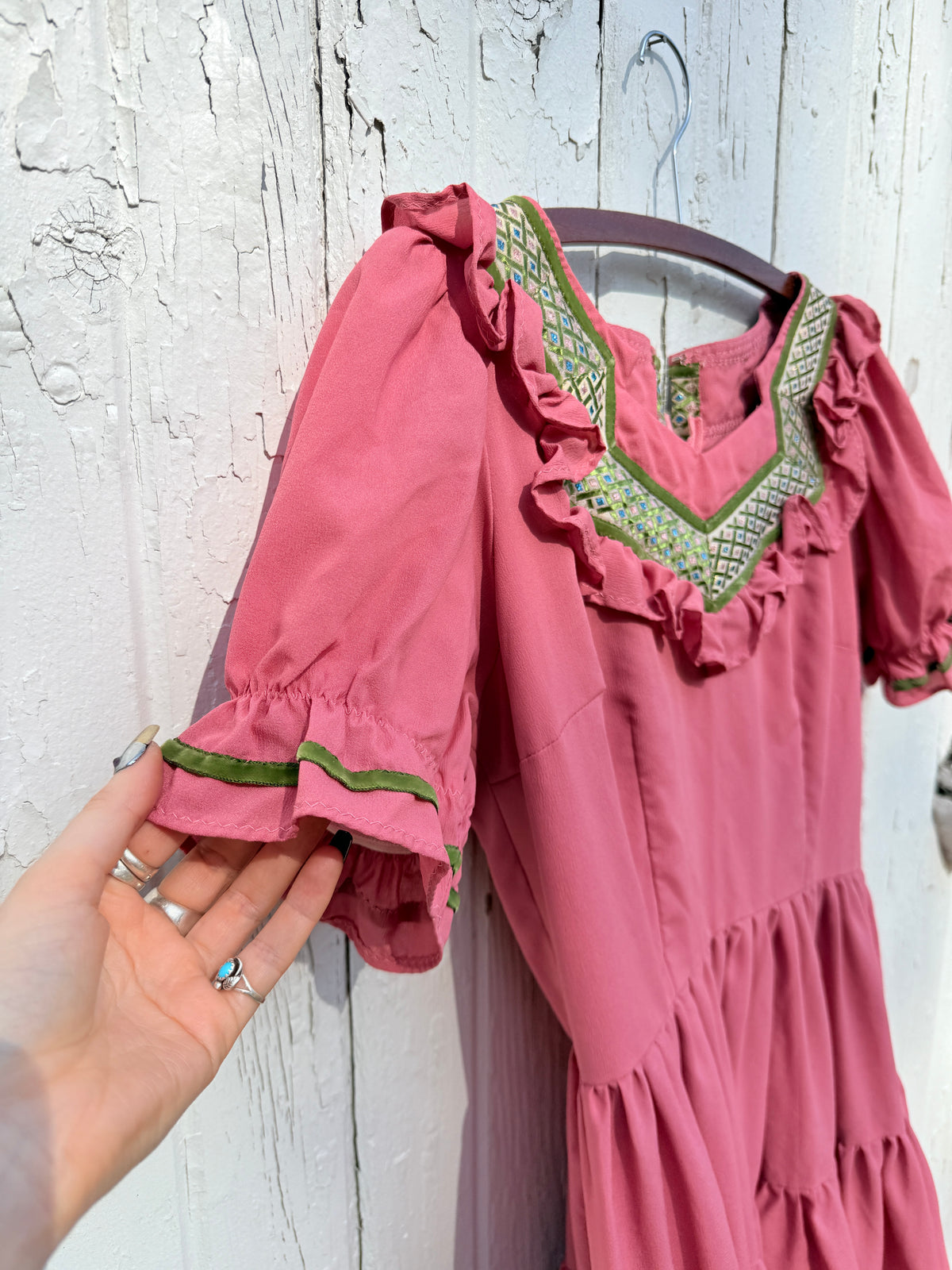 Vintage 1960s-1970s B-Bar-B Pink and Green Square Dancing Dress