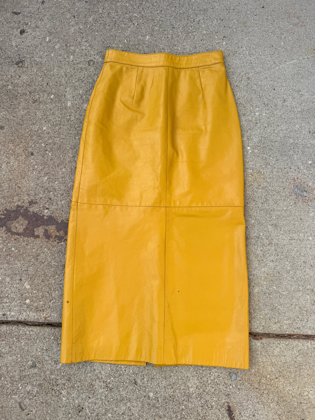 Vintage 1980s Berman's Mustard Yellow Leather Skirt | 8
