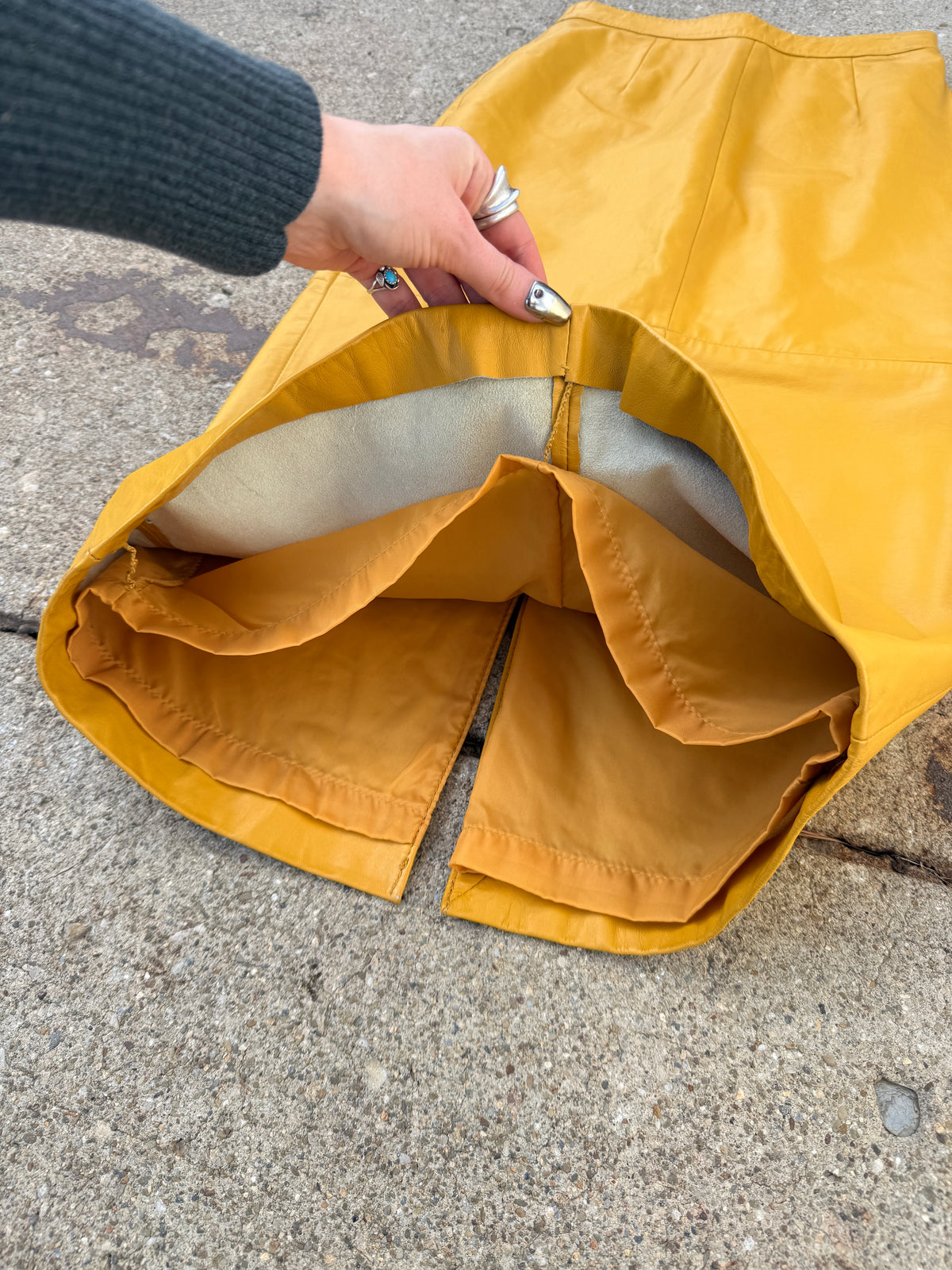 Vintage 1980s Berman's Mustard Yellow Leather Skirt | 8