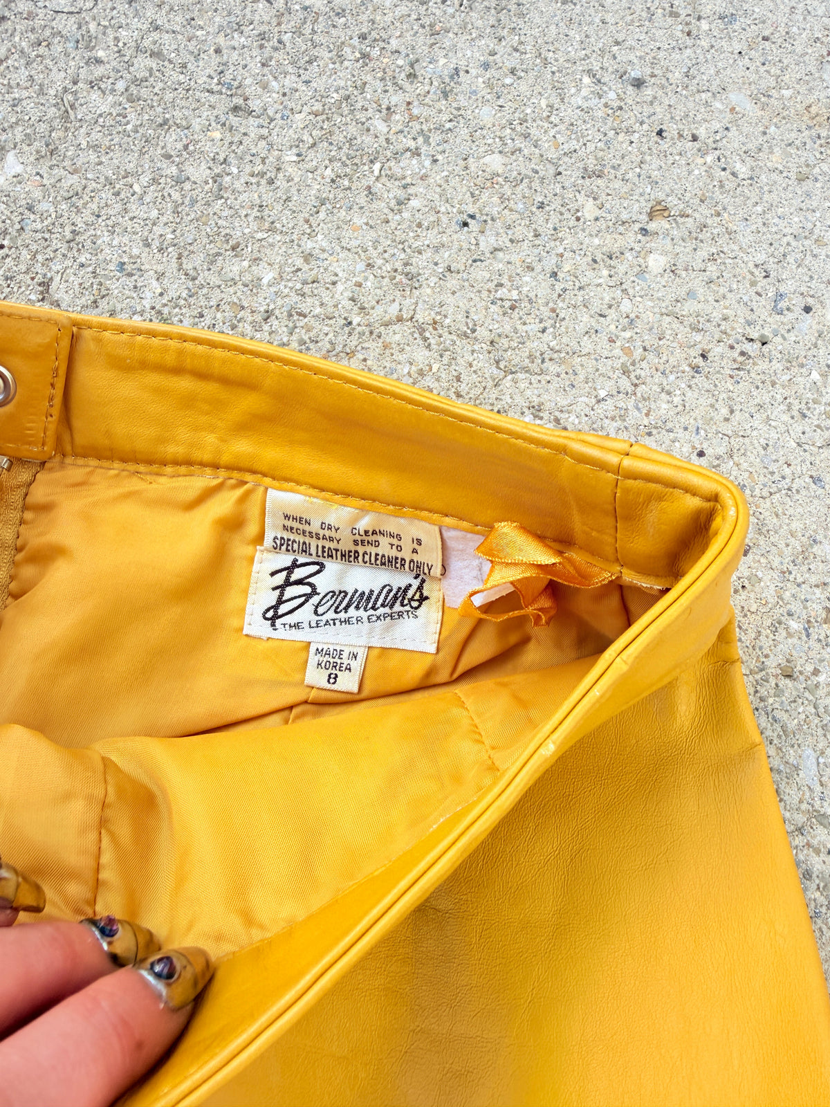 Vintage 1980s Berman's Mustard Yellow Leather Skirt | 8