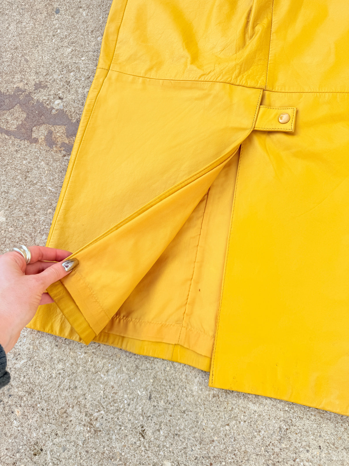Vintage 1980s Berman's Mustard Yellow Leather Skirt | 8