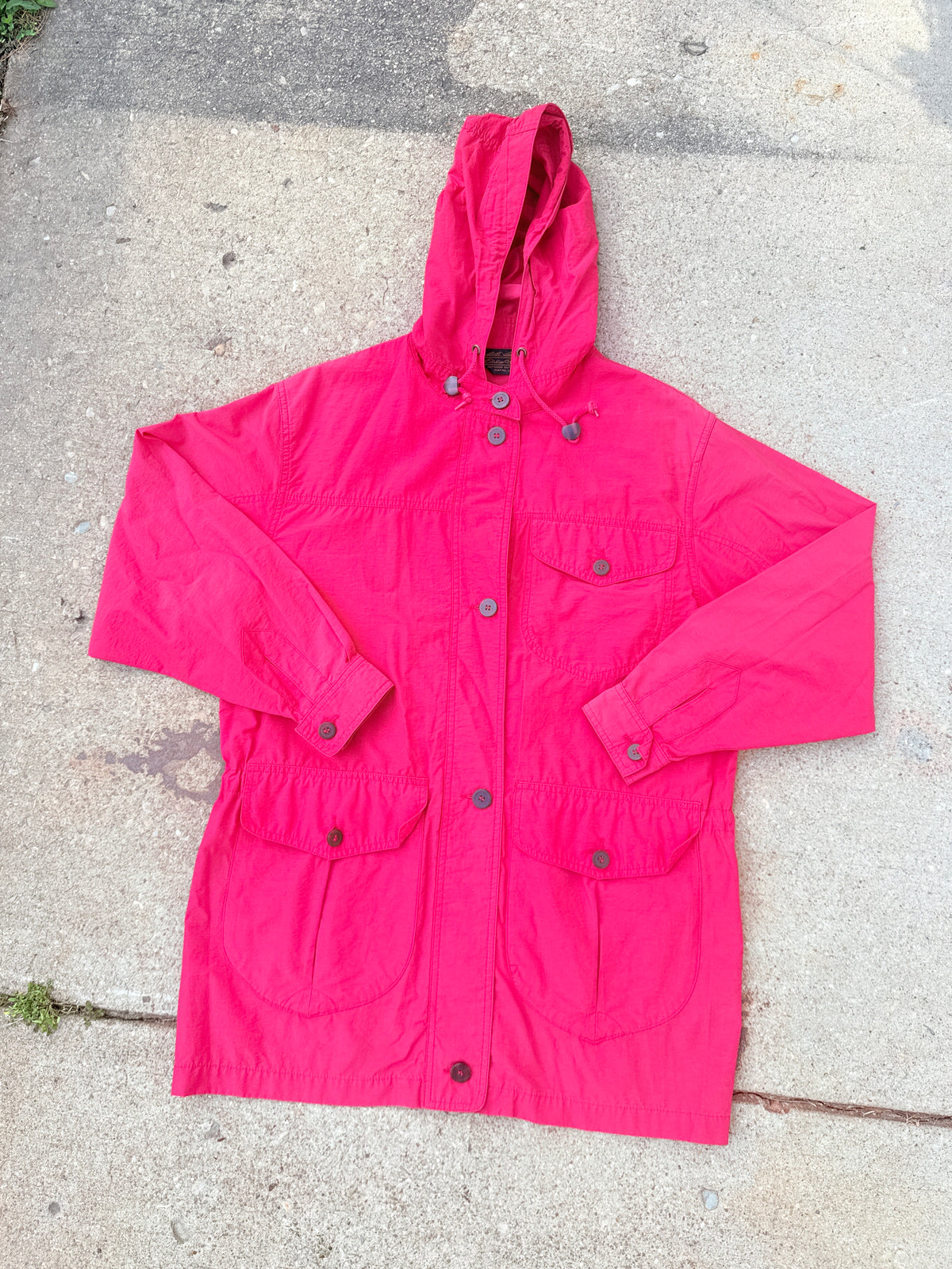 Vintage 1980s-90s Eddie Bauer Red Cotton-Nylon Blend Raincoat | M