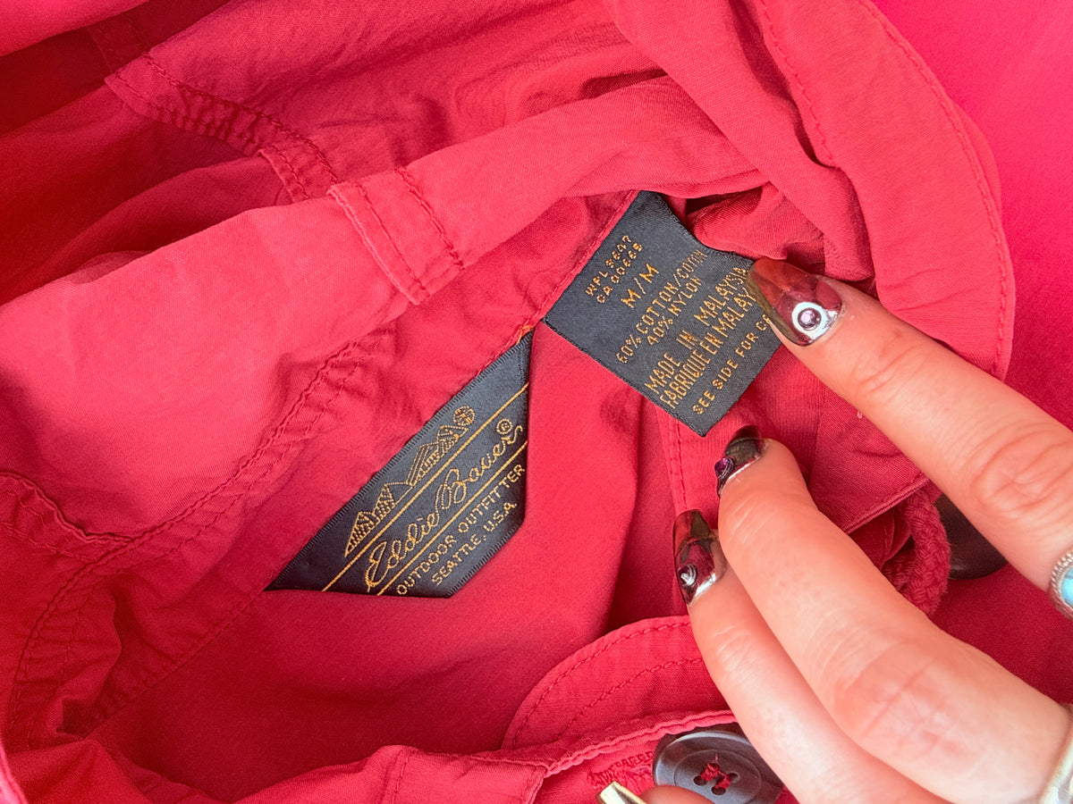 Vintage 1980s-90s Eddie Bauer Red Cotton-Nylon Blend Raincoat | M