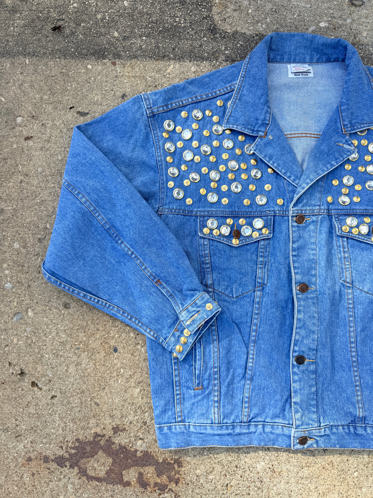 Vintage 1990s Lexicco New York Gold Embellished Denim Jacket | L