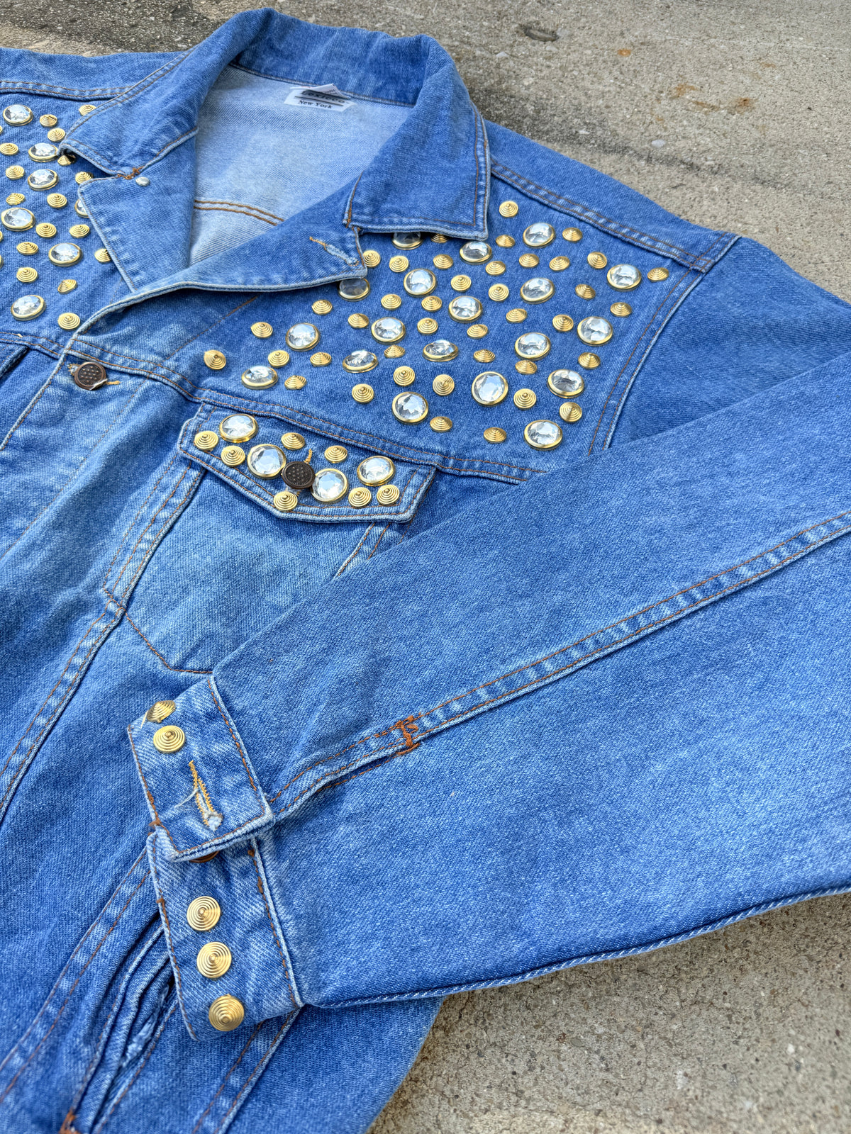 Vintage 1990s Lexicco New York Gold Embellished Denim Jacket | L
