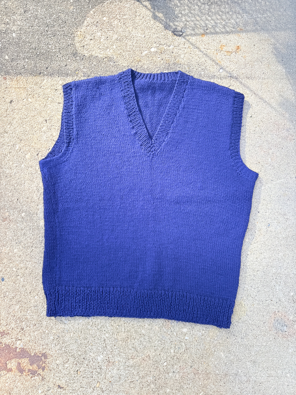 Vintage Handmade Deep Blue Wool V-Neck Sweater Vest