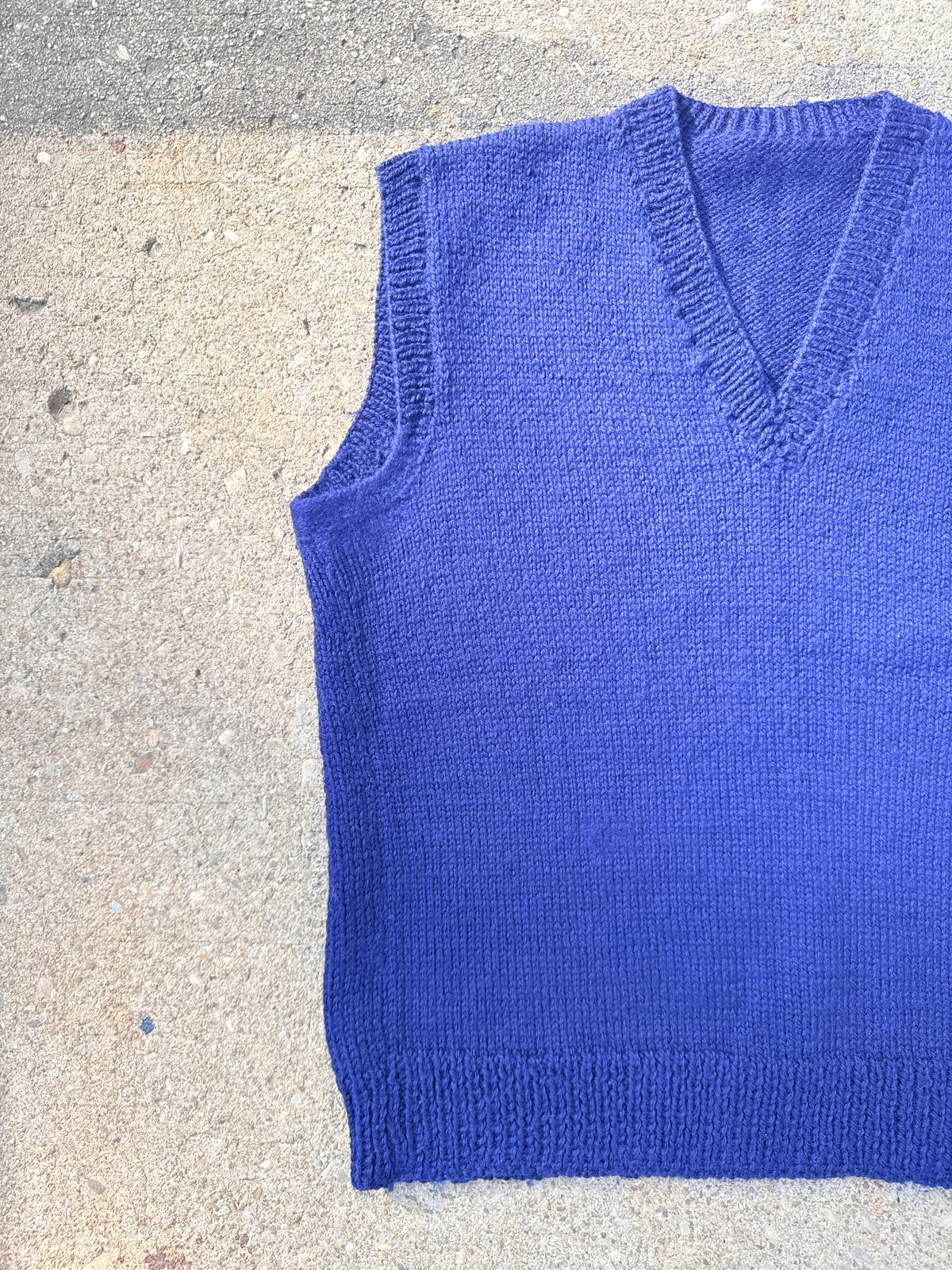 Vintage Handmade Deep Blue Wool V-Neck Sweater Vest