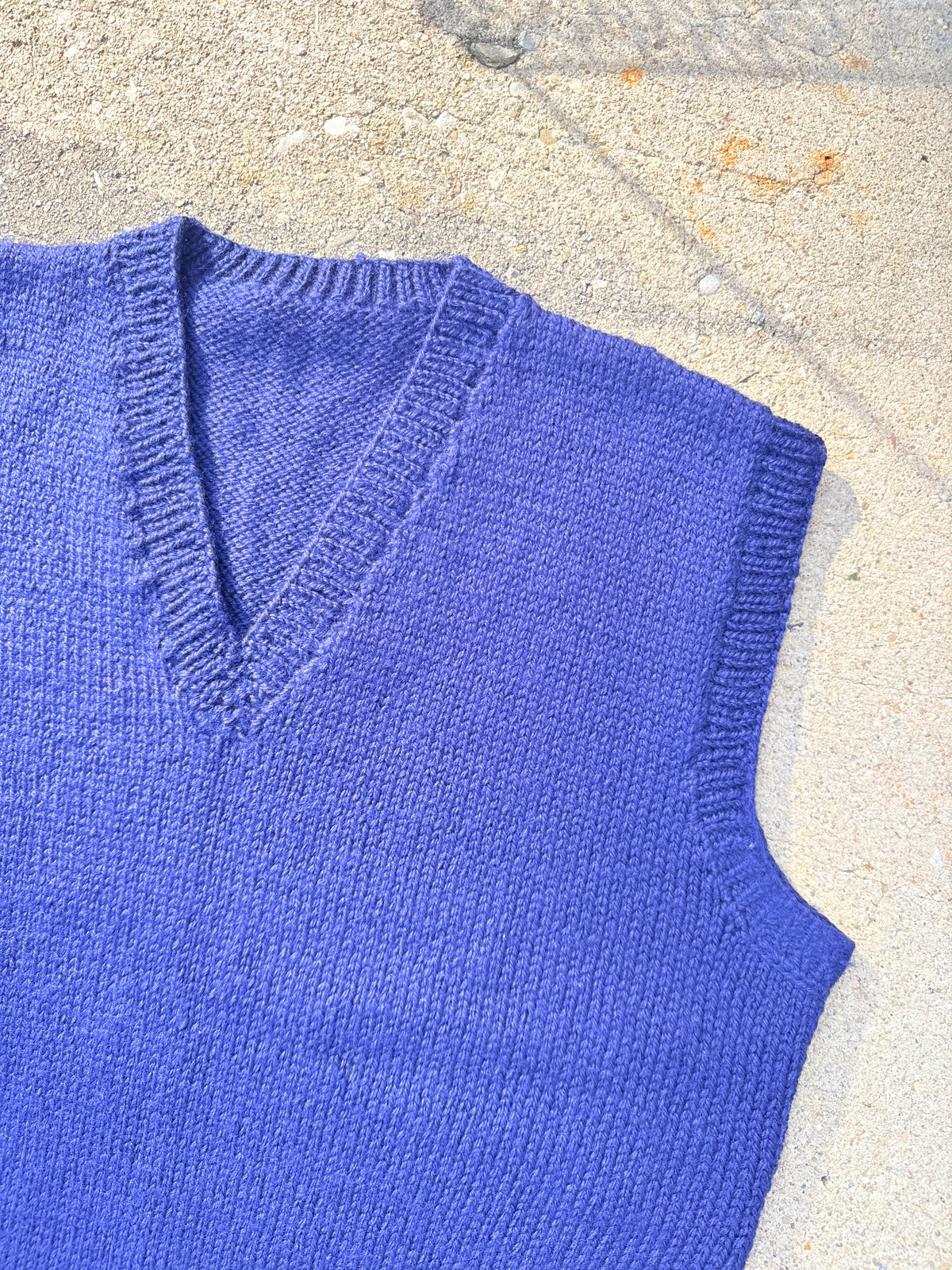 Vintage Handmade Deep Blue Wool V-Neck Sweater Vest