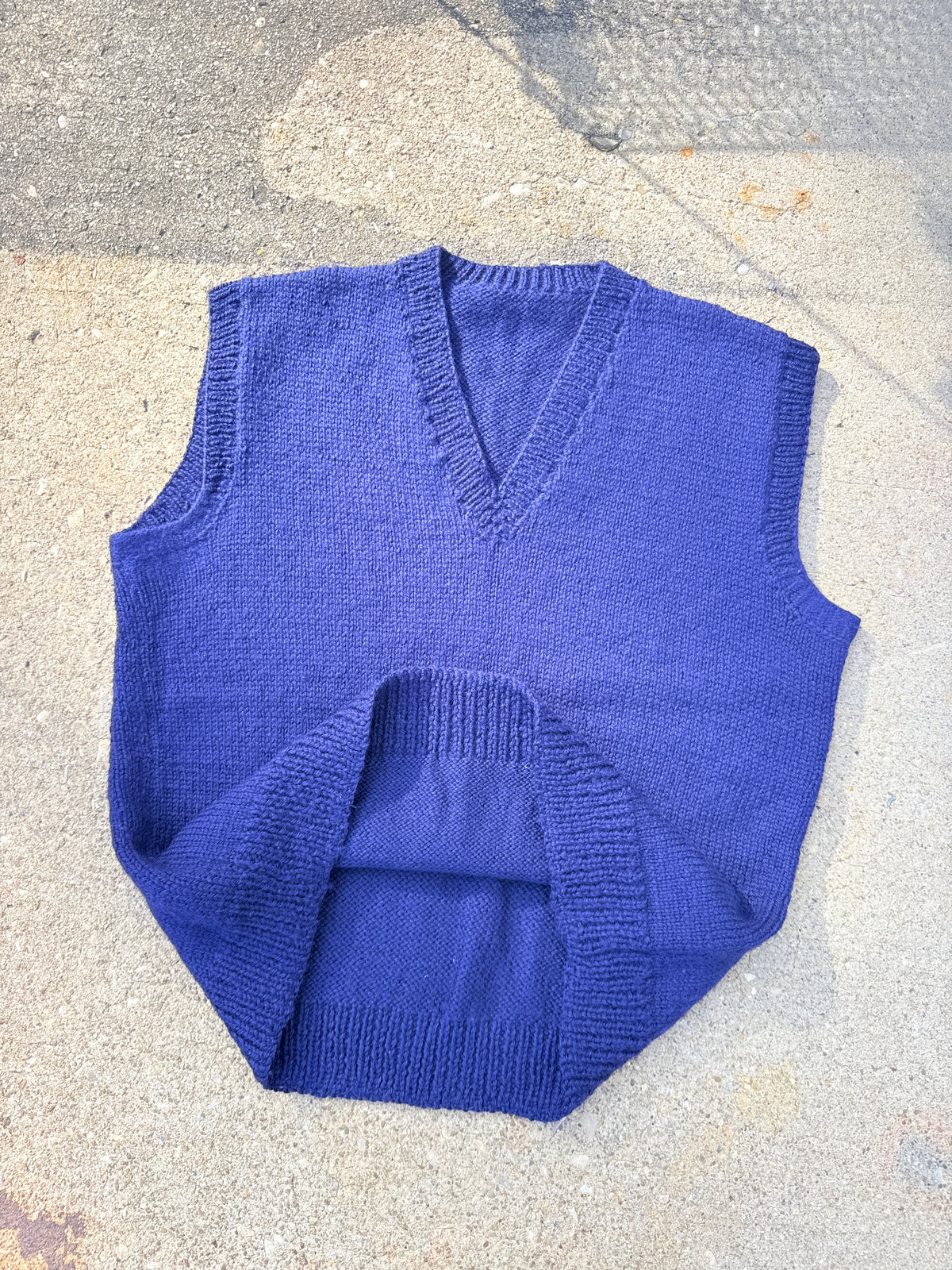 Vintage Handmade Deep Blue Wool V-Neck Sweater Vest
