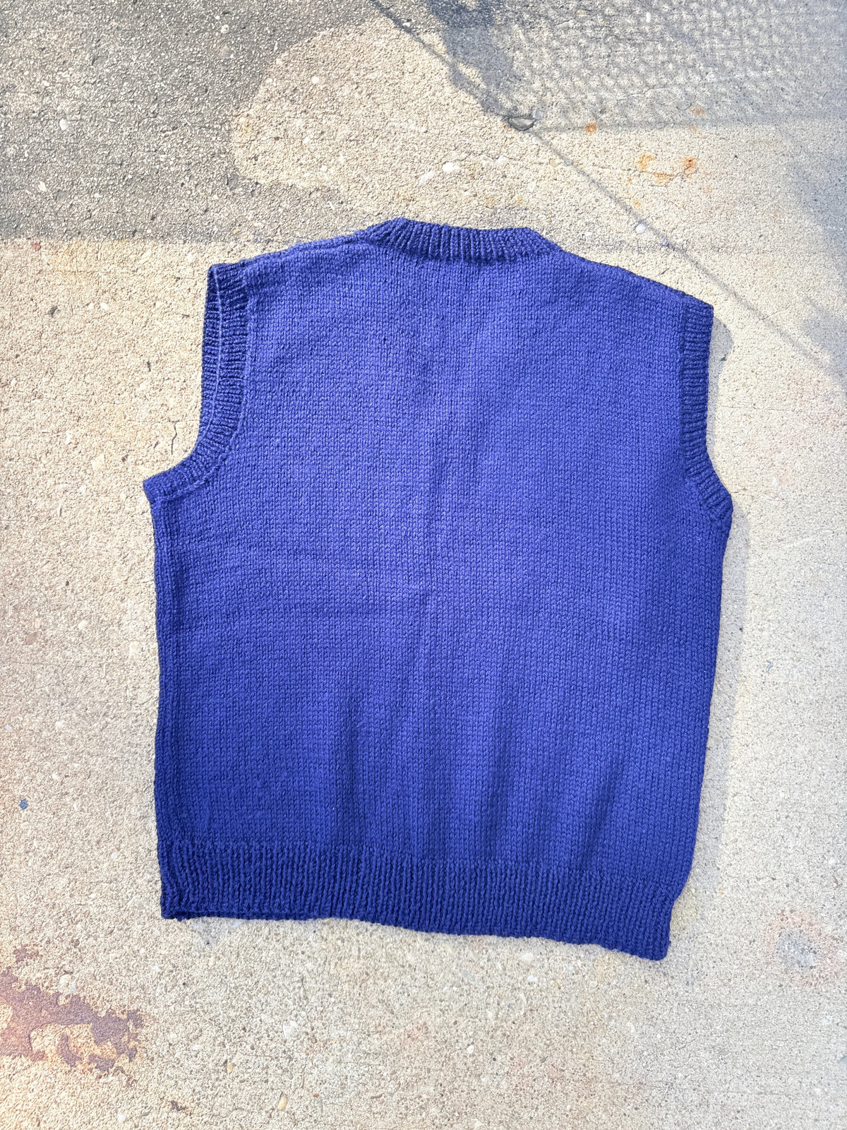 Vintage Handmade Deep Blue Wool V-Neck Sweater Vest
