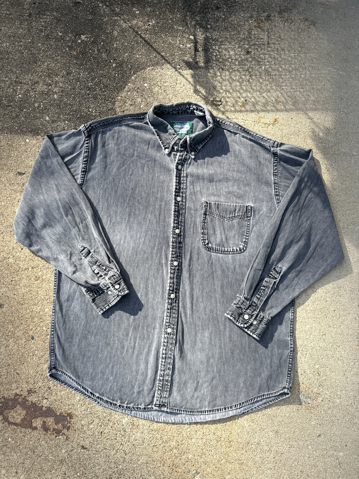 Vintage 1990s St. John's Bay Black Cotton Faded Button-Down | XL Tall