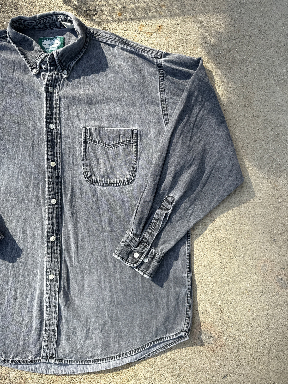 Vintage 1990s St. John's Bay Black Cotton Faded Button-Down | XL Tall