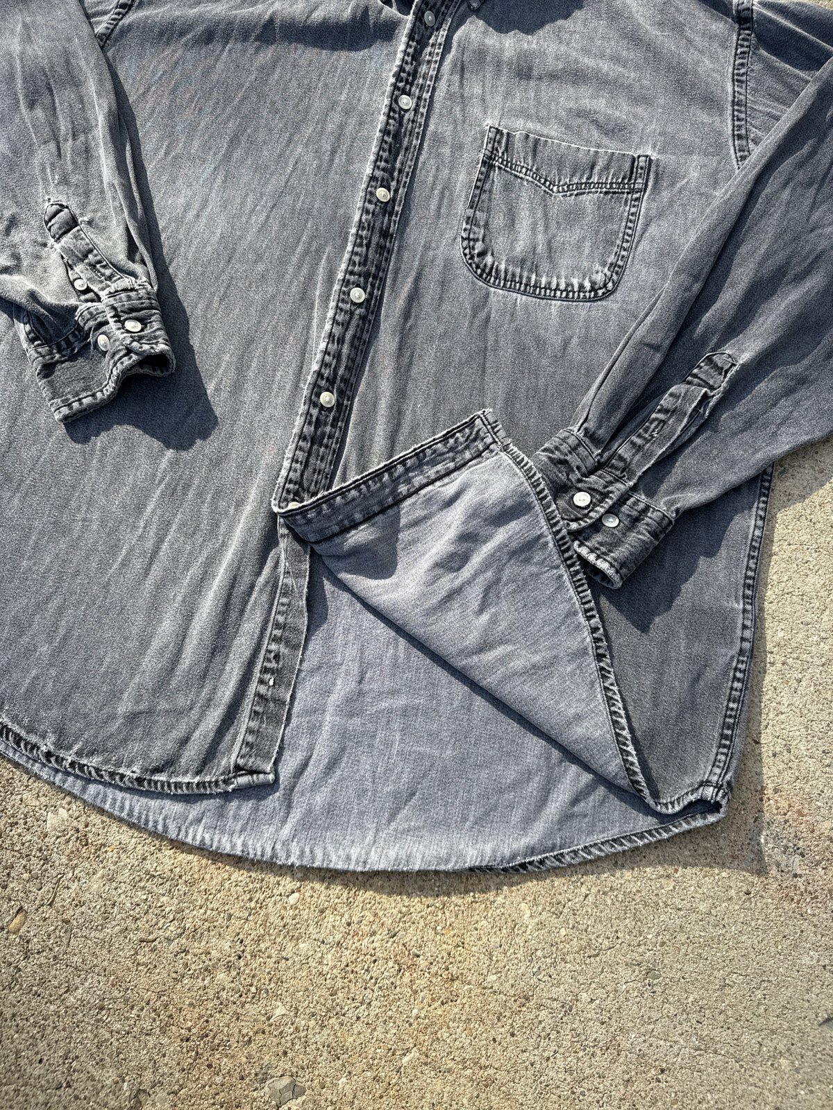 Vintage 1990s St. John's Bay Black Cotton Faded Button-Down | XL Tall