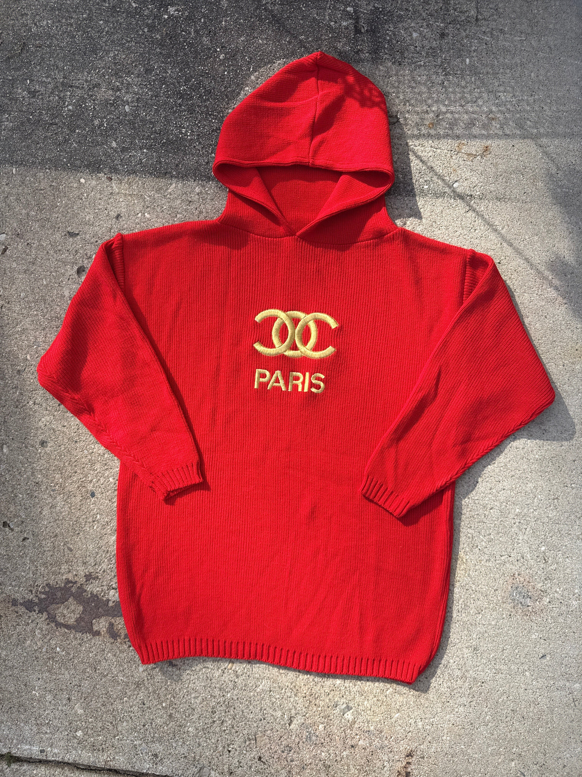 Vintage 1980s-90s Chanel "Paris" Bootleg Red Acrylic Hoodie