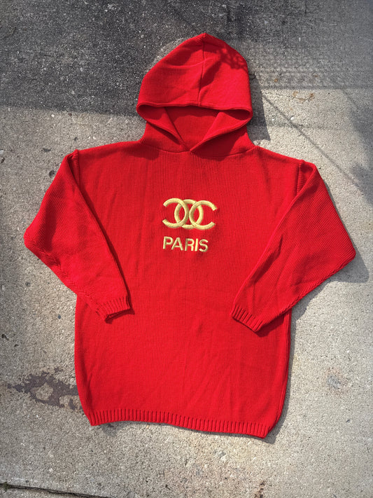 Vintage 1980s-90s Chanel "Paris" Bootleg Red Acrylic Hoodie