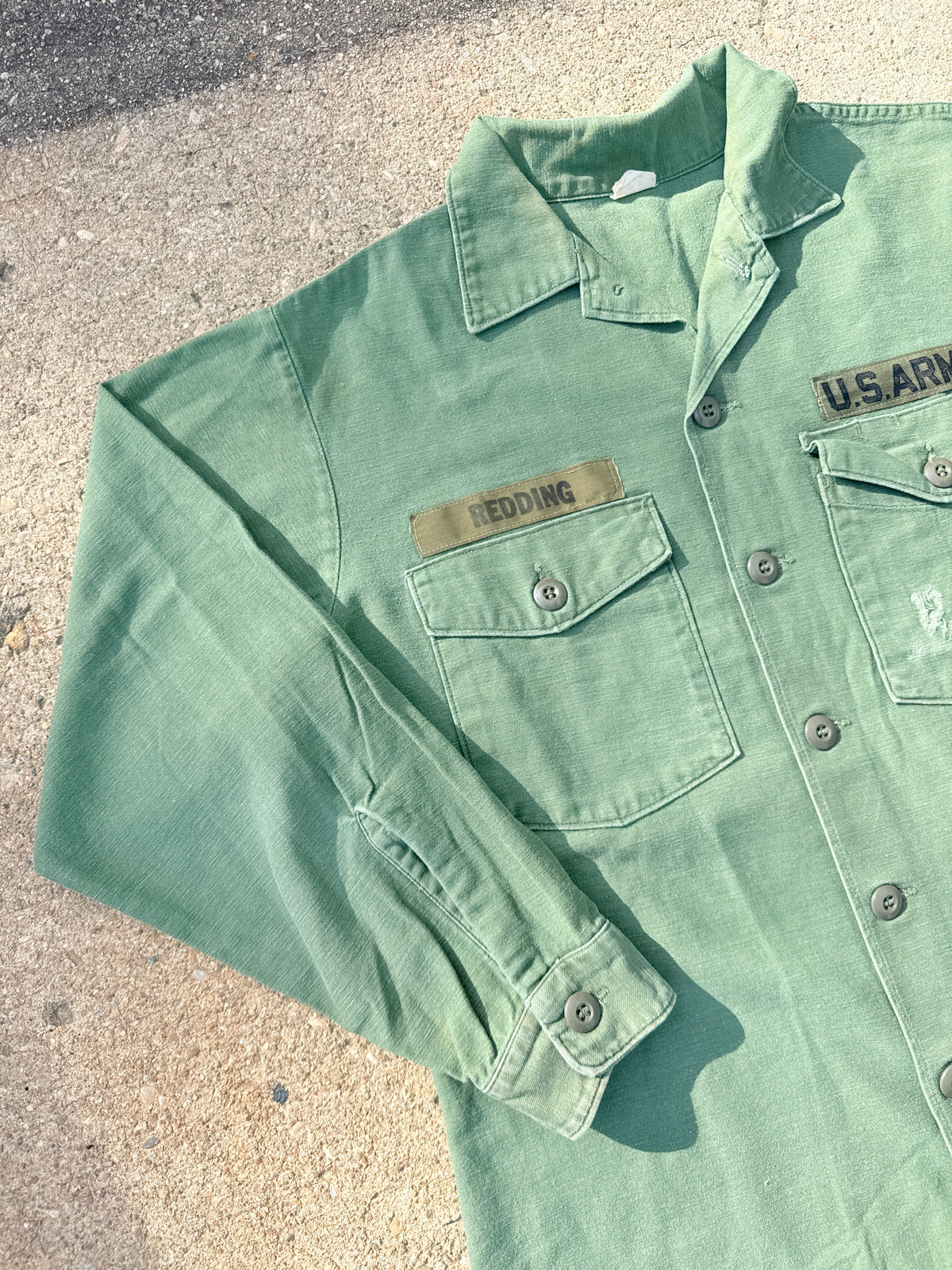 Vintage 1960s-70s US Military Green Cotton Sateen "Redding" OG-107 Utility Shirt