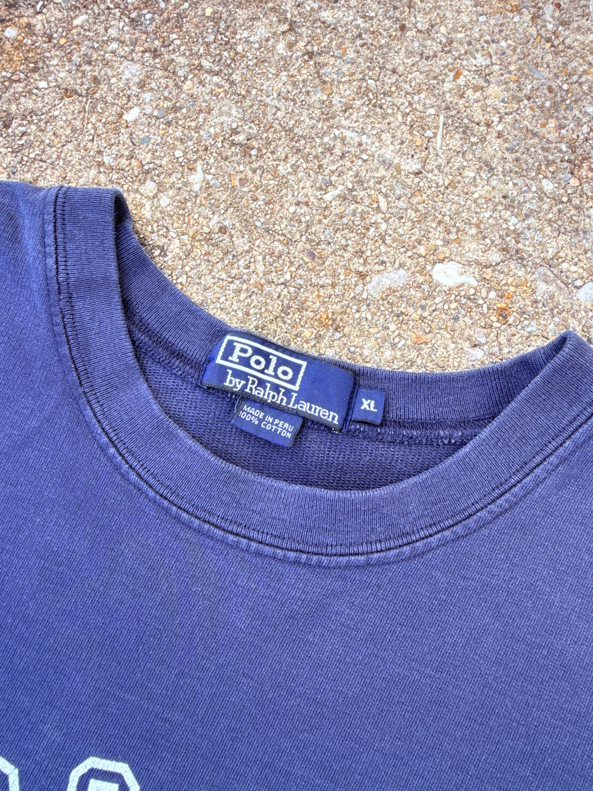 Vintage 1990s Polo Ralph Lauren Navy Blue Cotton University Crewneck | XL
