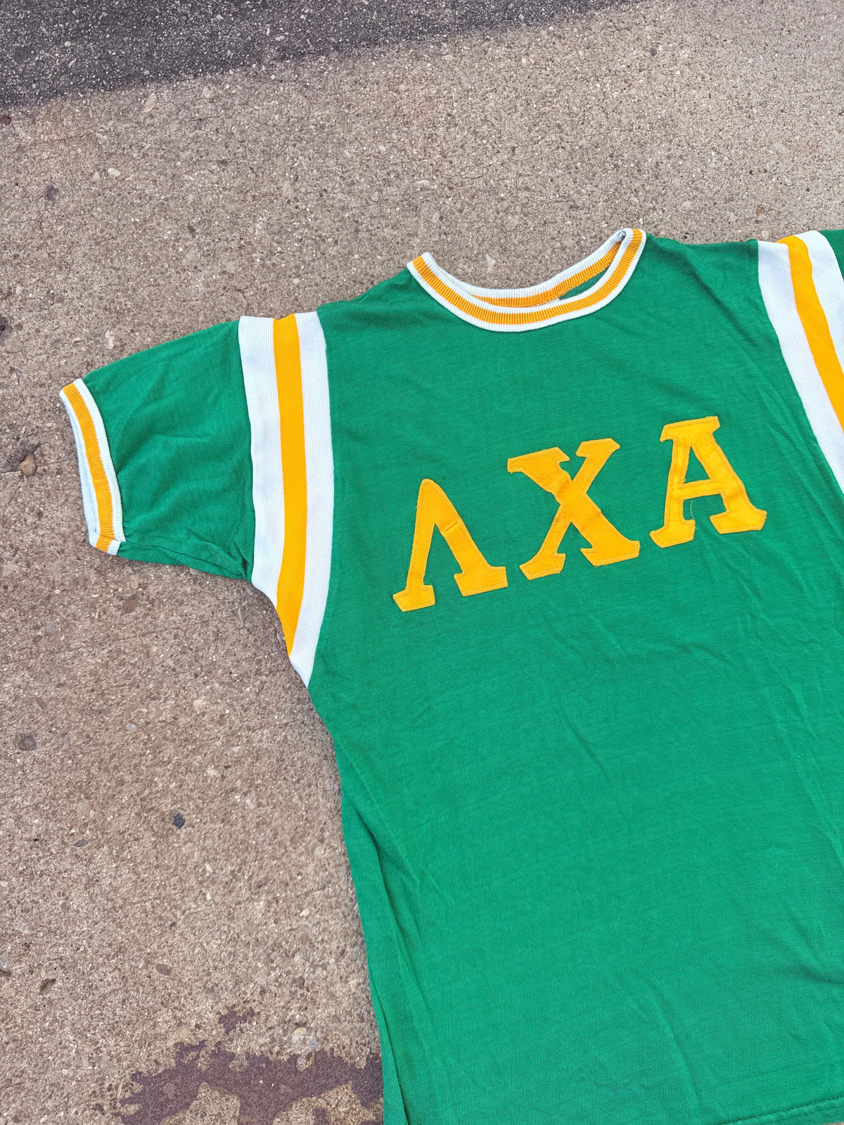Vintage 1960s Empire Green Cotton-Rayon Blend "Lambda Chi Alpha" Frat Jersey | XL