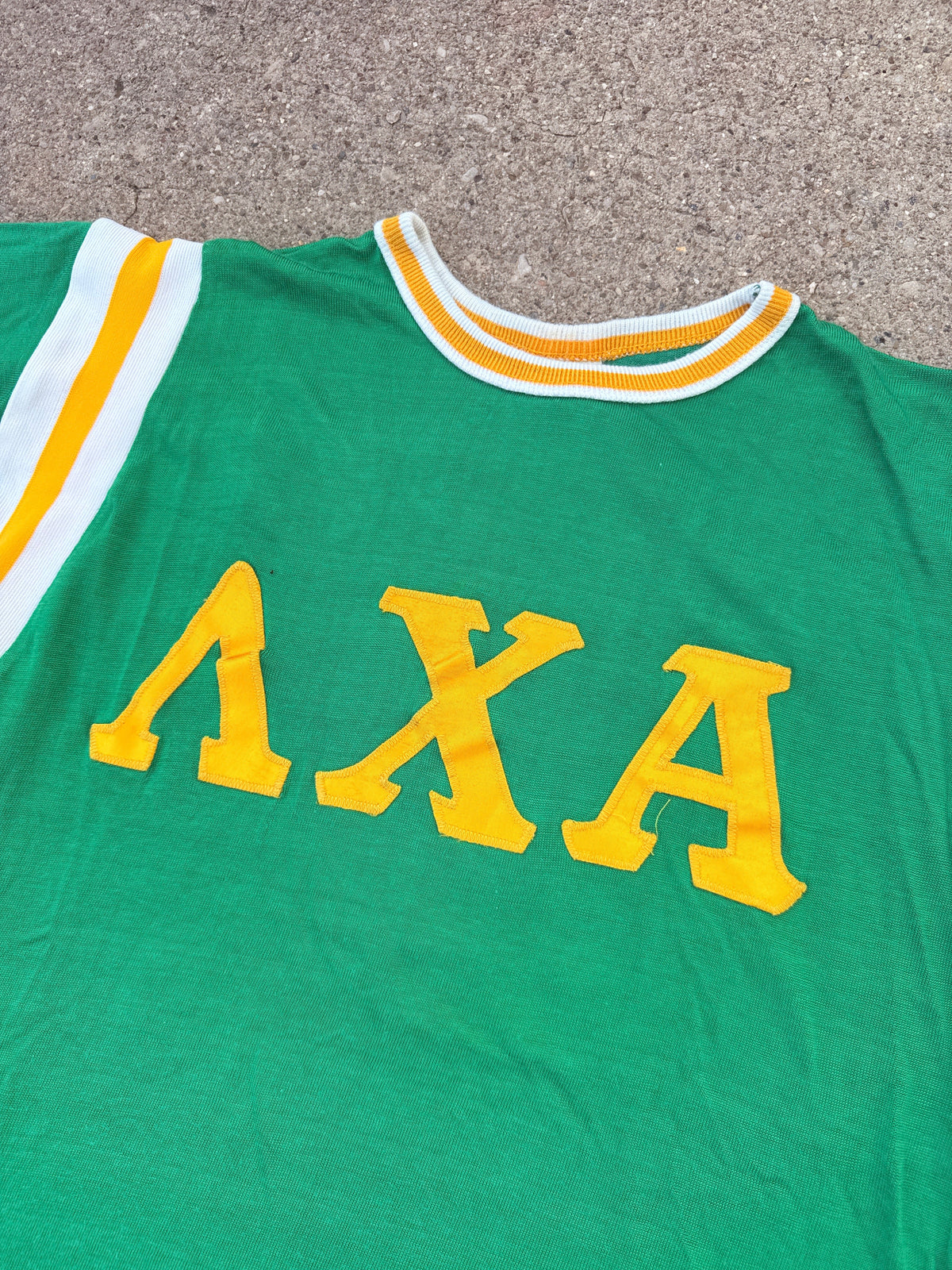 Vintage 1960s Empire Green Cotton-Rayon Blend "Lambda Chi Alpha" Frat Jersey | XL