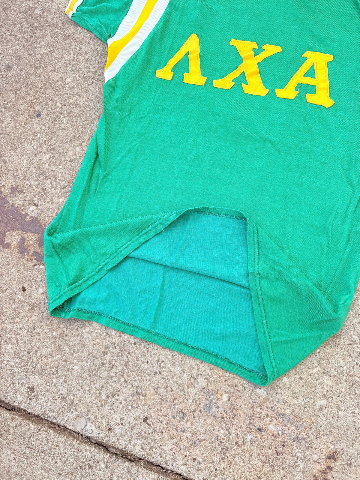 Vintage 1960s Empire Green Cotton-Rayon Blend "Lambda Chi Alpha" Frat Jersey | XL