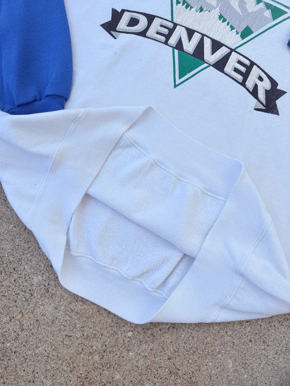 Vintage 1980s-90s Tultex Blue and White Cotton-Poly Denver Crewneck | XL