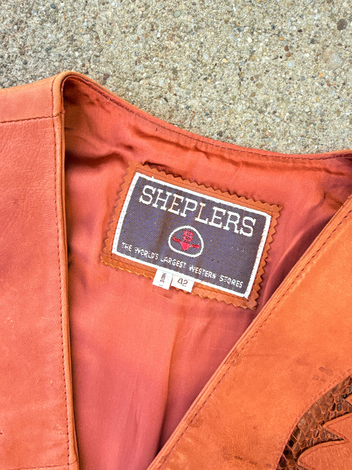 Vintage 1970s Sheplers Brown Leather With Snakeskin Accents Vest | 42