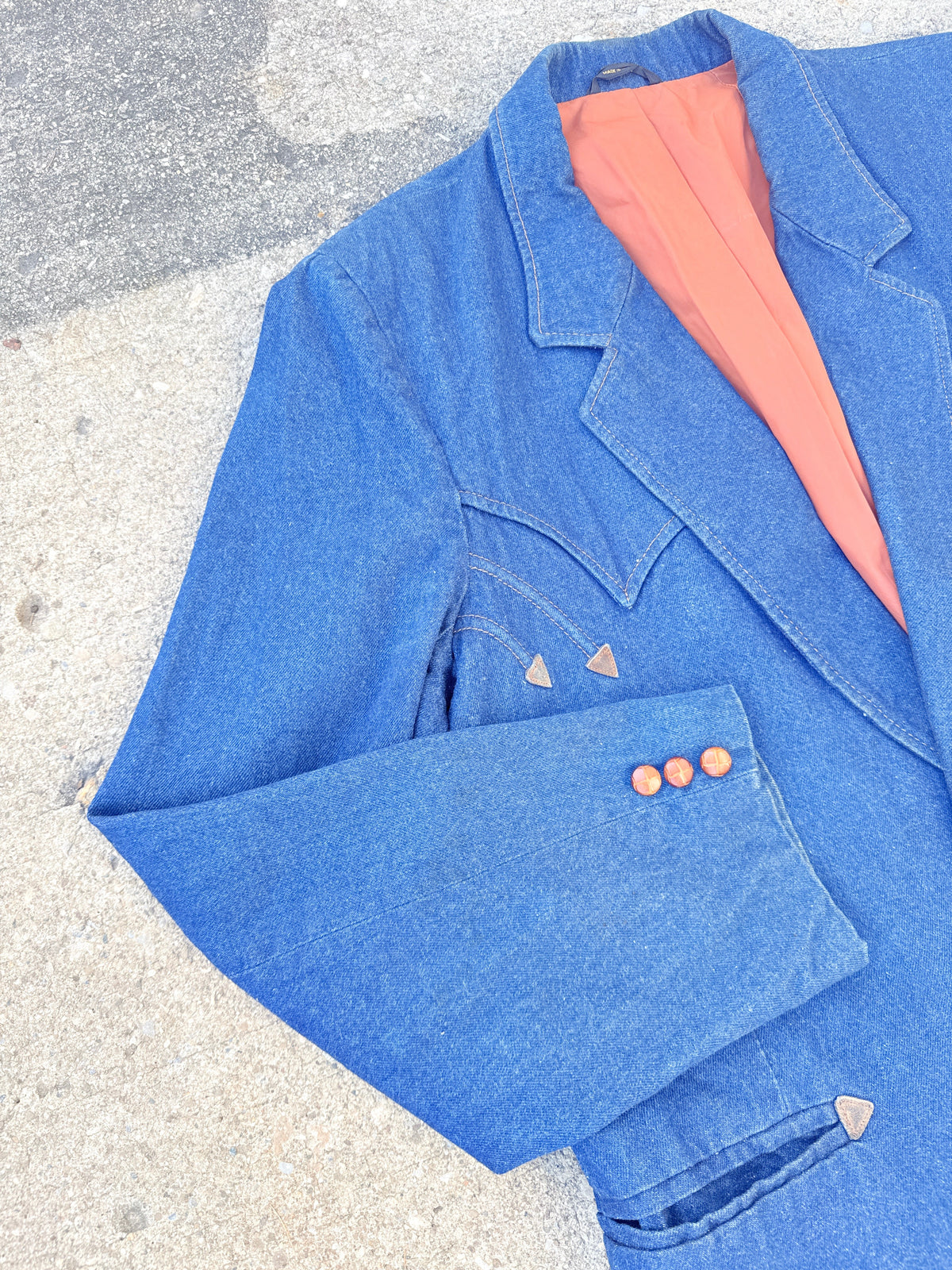 Vintage 1970s Pioneer Wear Blue Denim with Leather Accents Blazer | 46