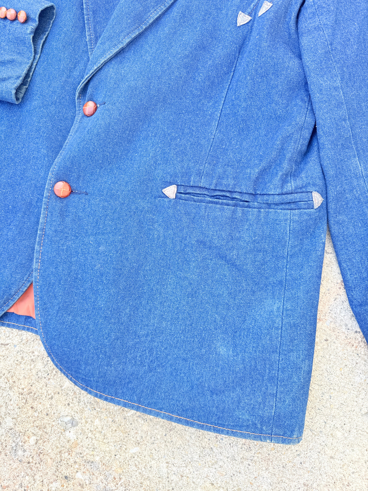 Vintage 1970s Pioneer Wear Blue Denim with Leather Accents Blazer | 46