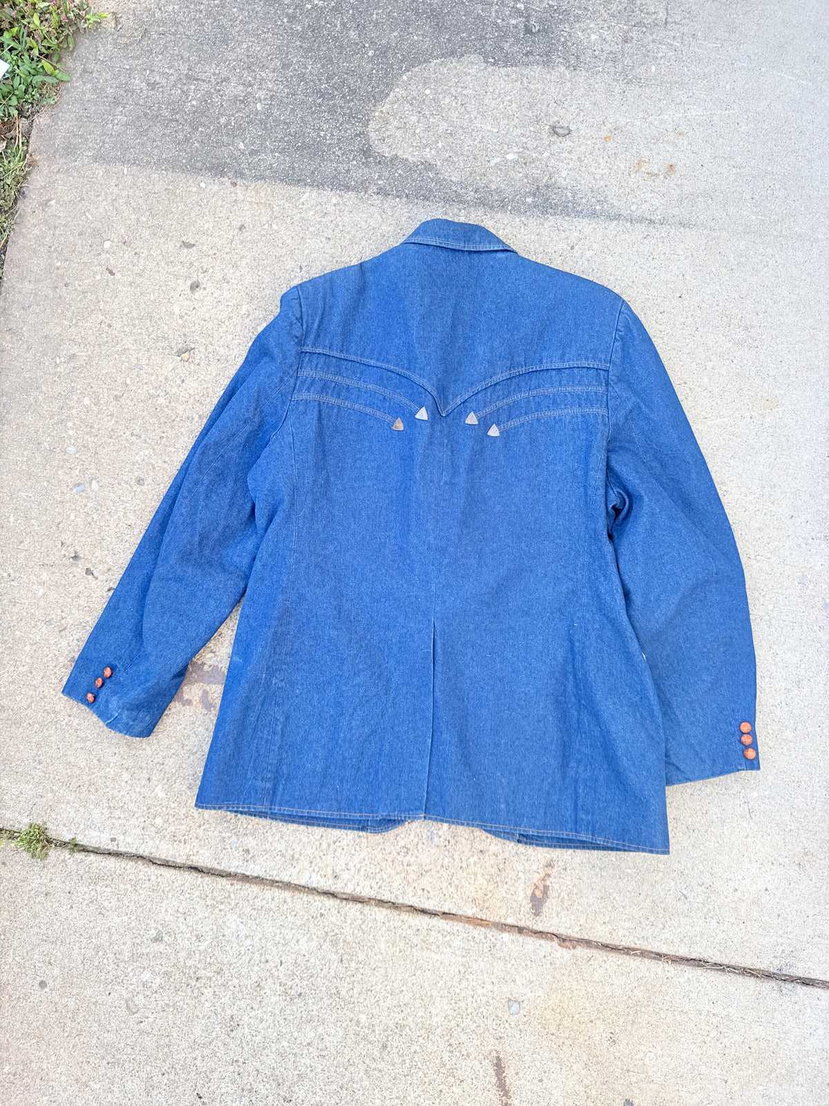 Vintage 1970s Pioneer Wear Blue Denim with Leather Accents Blazer | 46