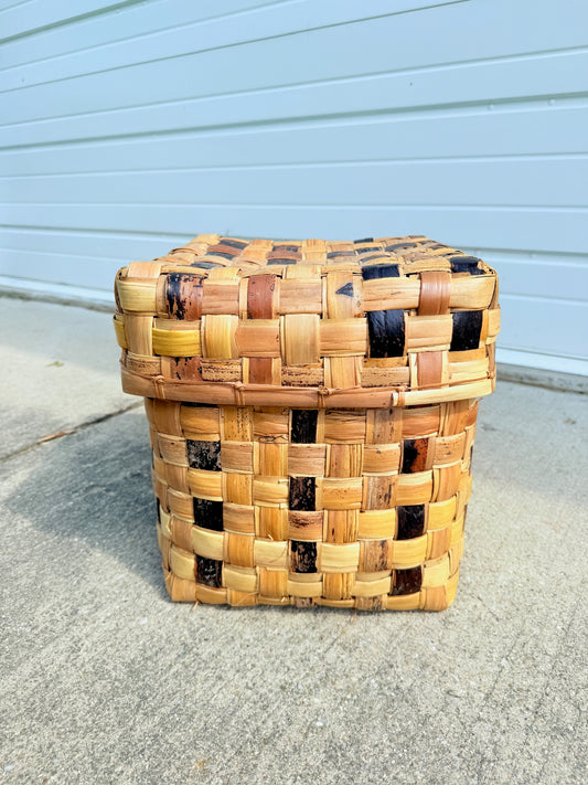 Vintage 1950s/60s Woven Square Basket w/ Lid