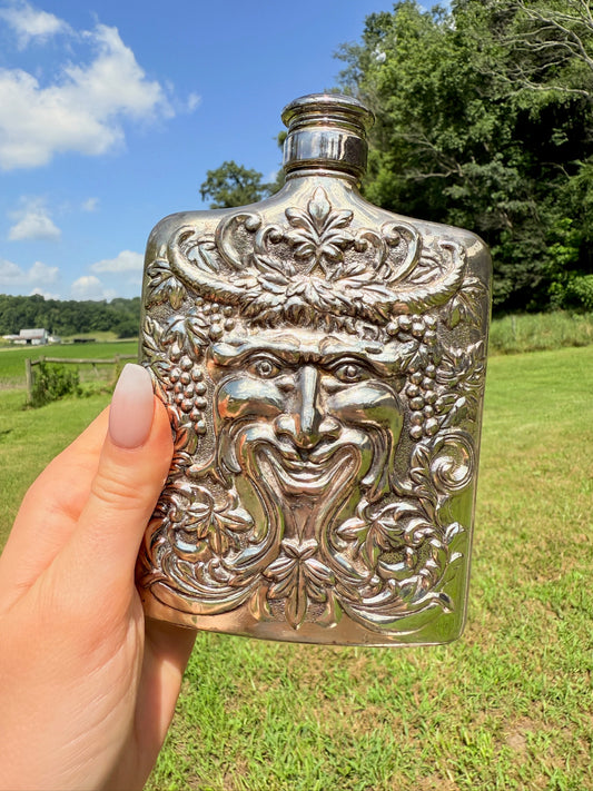 Vintage 1980s/90s Godinger Silver Plated Bacchus Flask