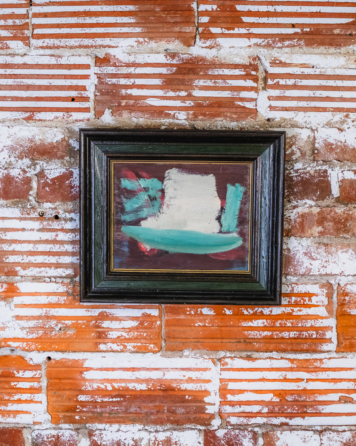 Vintage Wood Framed Abstract Sailboat Oil On Canvas Painting
