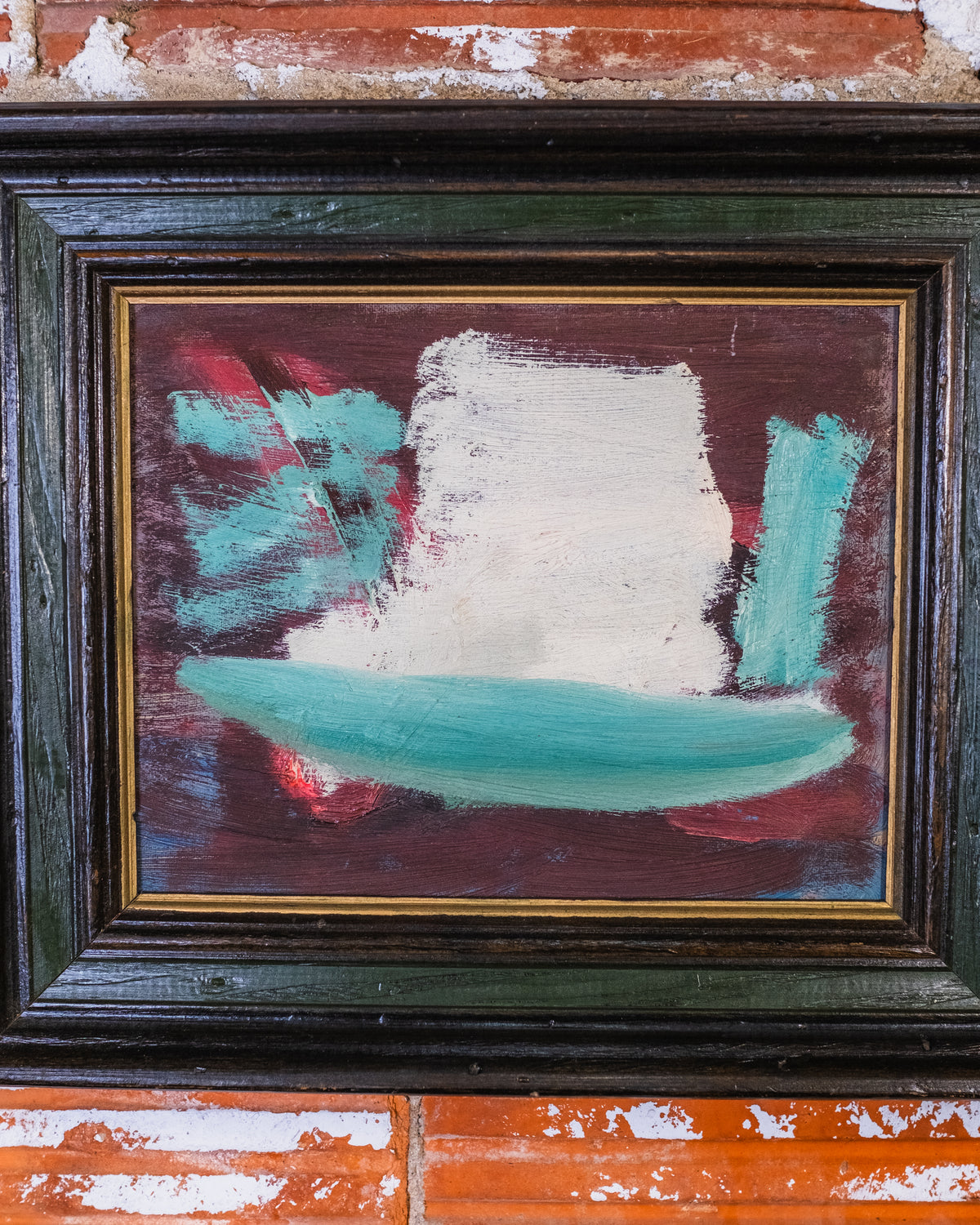 Vintage Wood Framed Abstract Sailboat Oil On Canvas Painting
