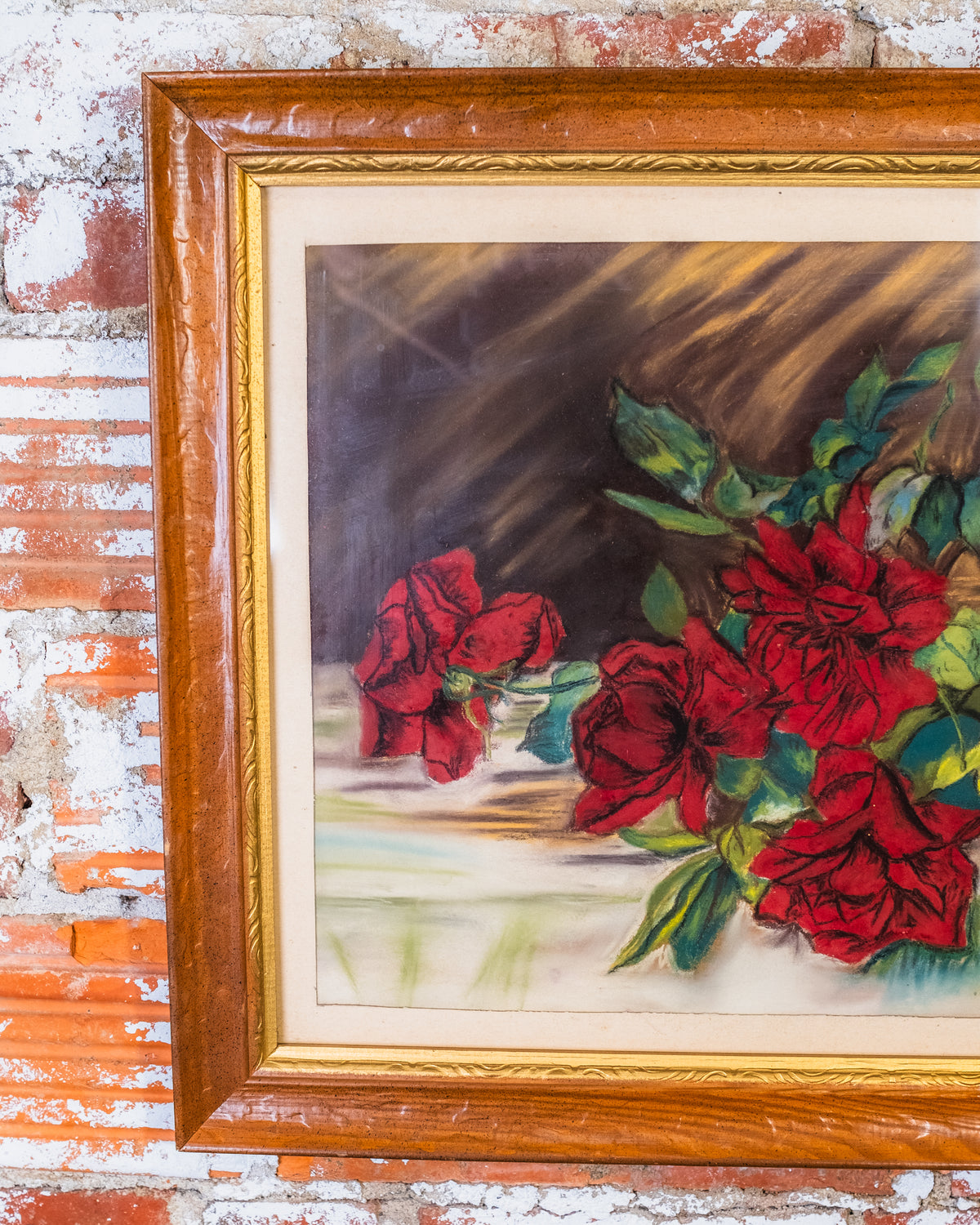 Antique 1900's Framed Roses On Table Stilllife Artwork