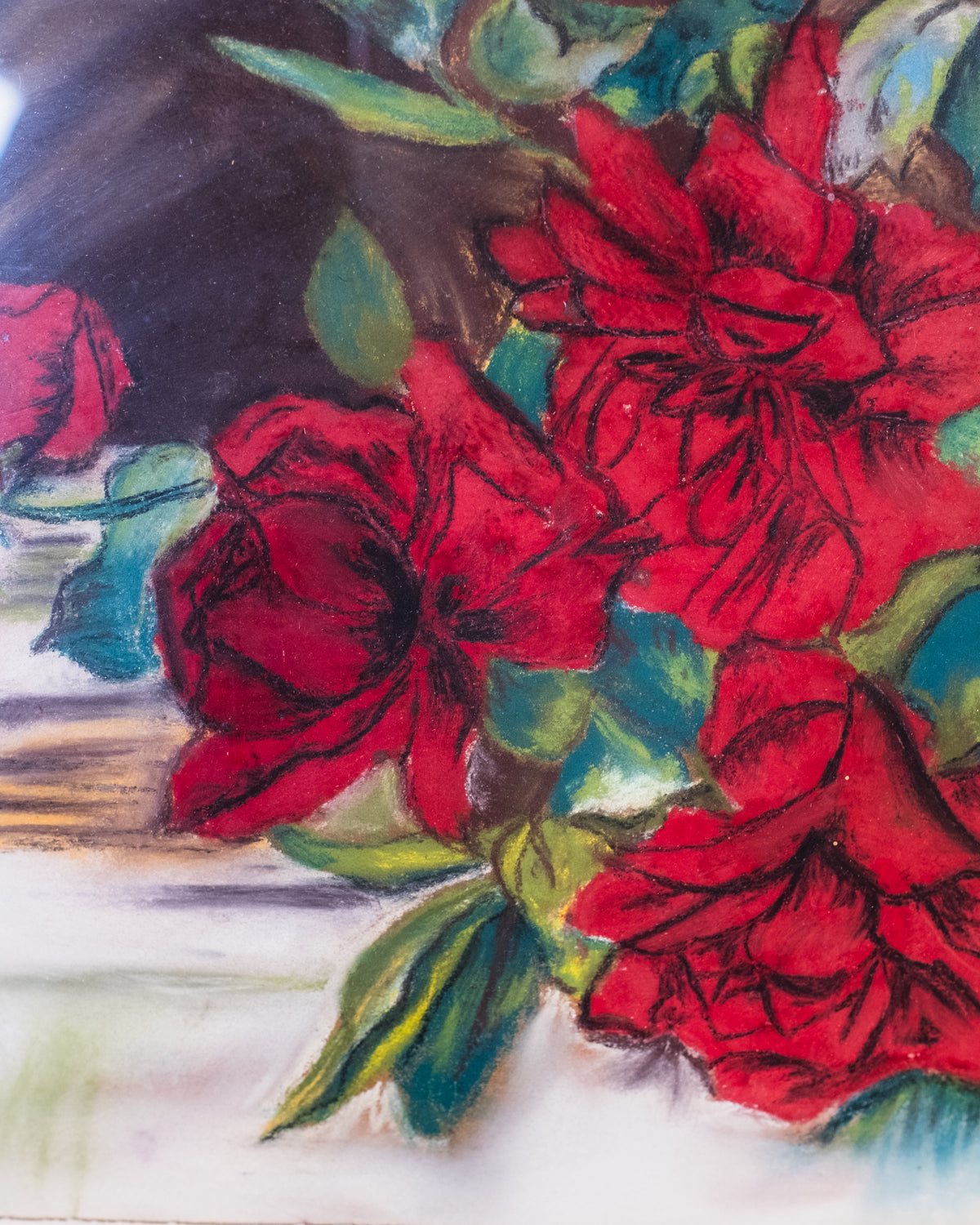 Antique 1900's Framed Roses On Table Stilllife Artwork
