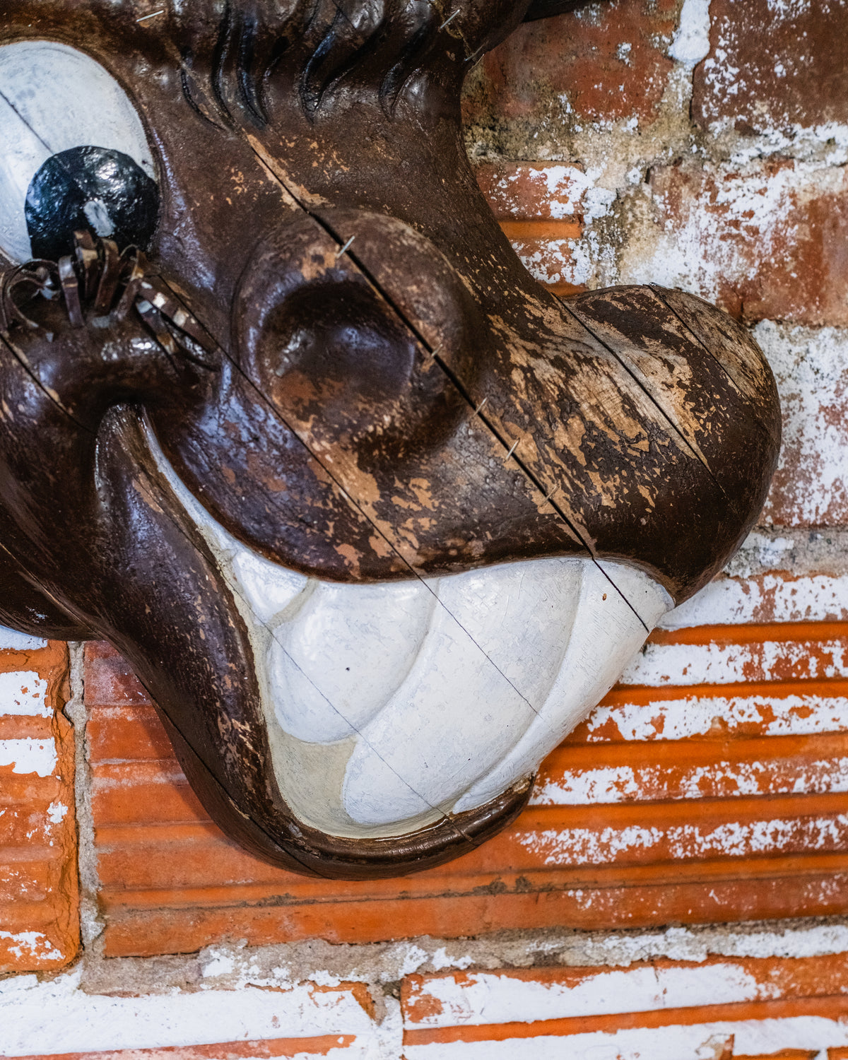 Vintage Handmade Wood Grinning Longhorn Wall Hanging
