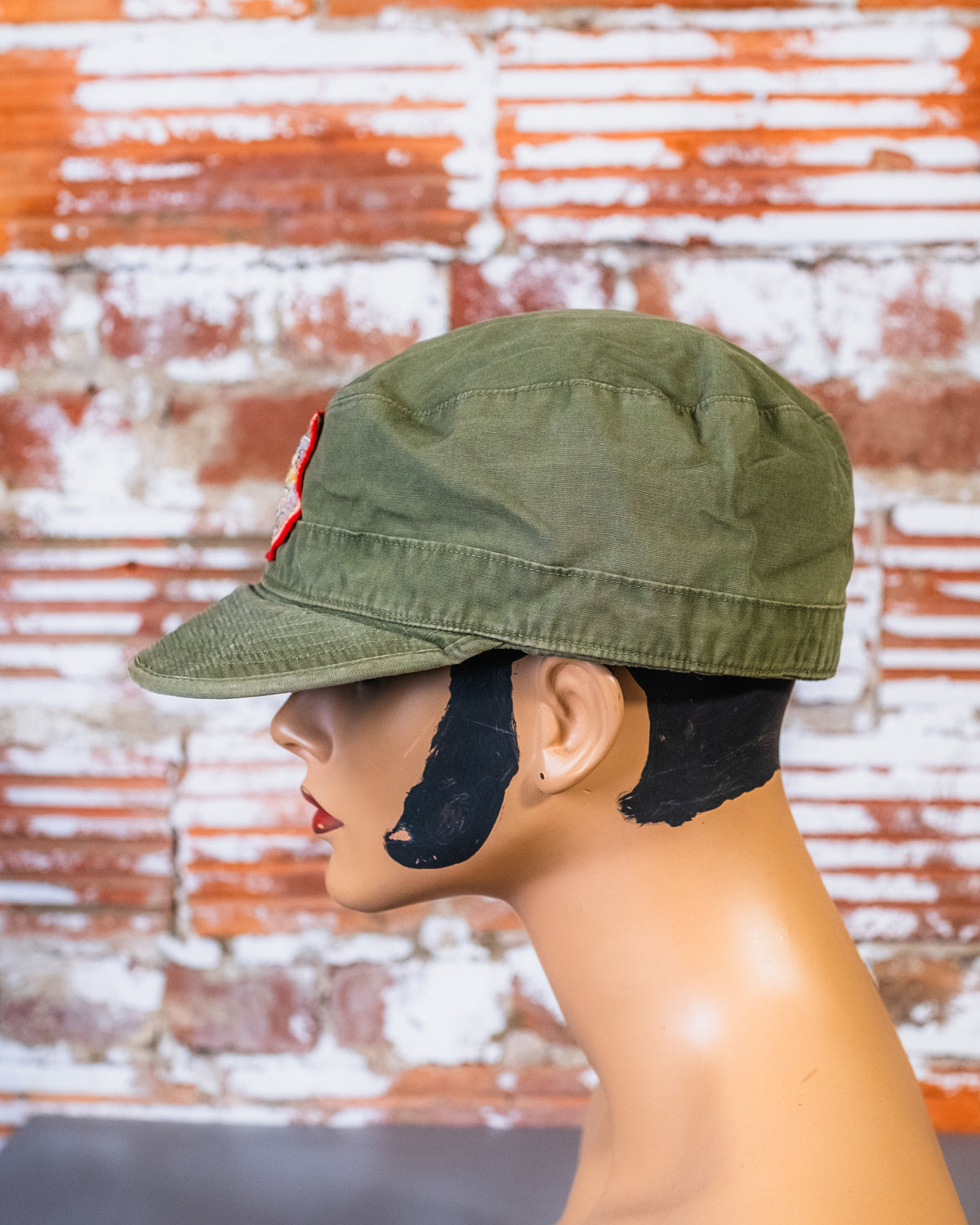 Vintage 1950's Green Military Field Canvas Iceland Patch Hat