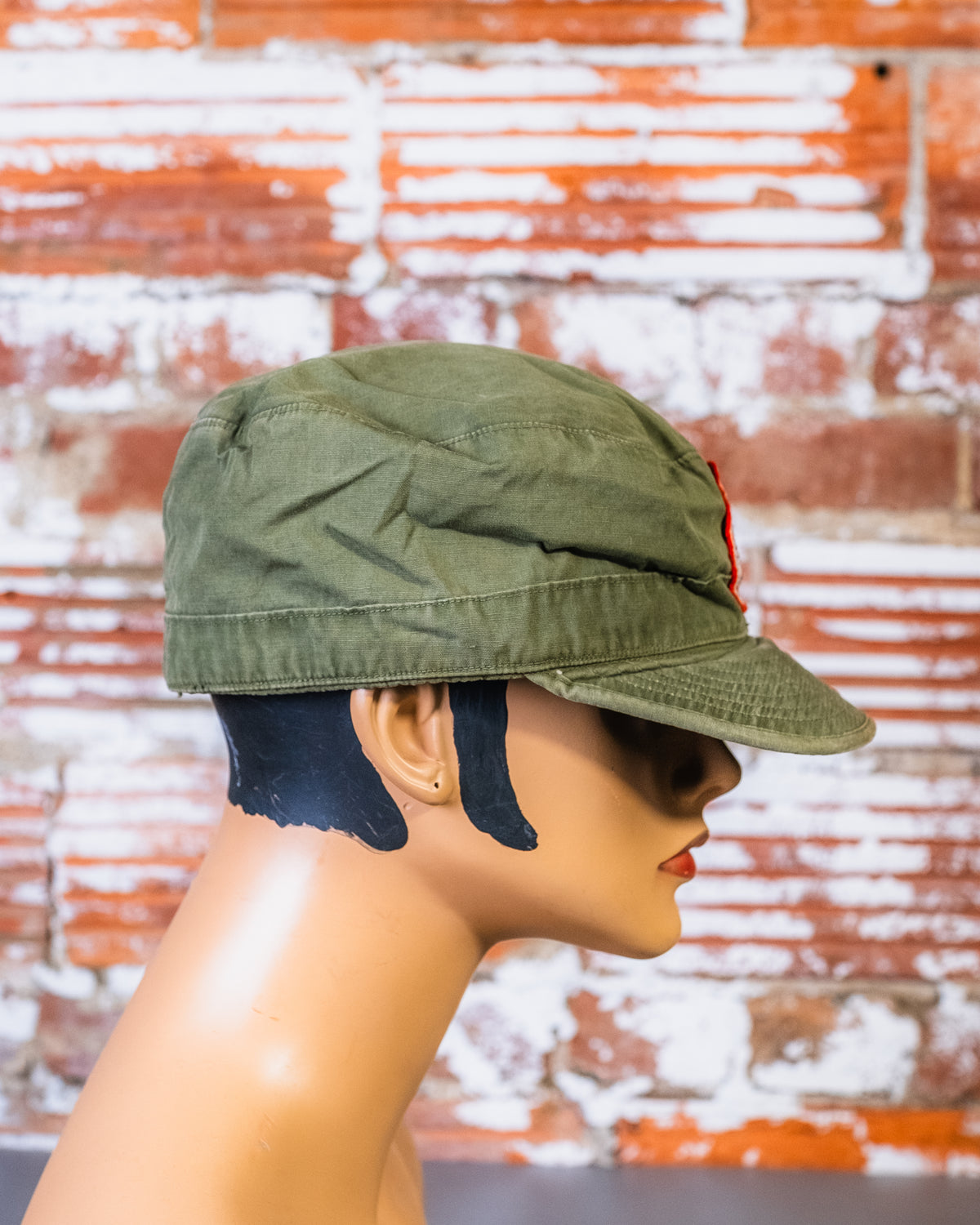 Vintage 1950's Green Military Field Canvas Iceland Patch Hat