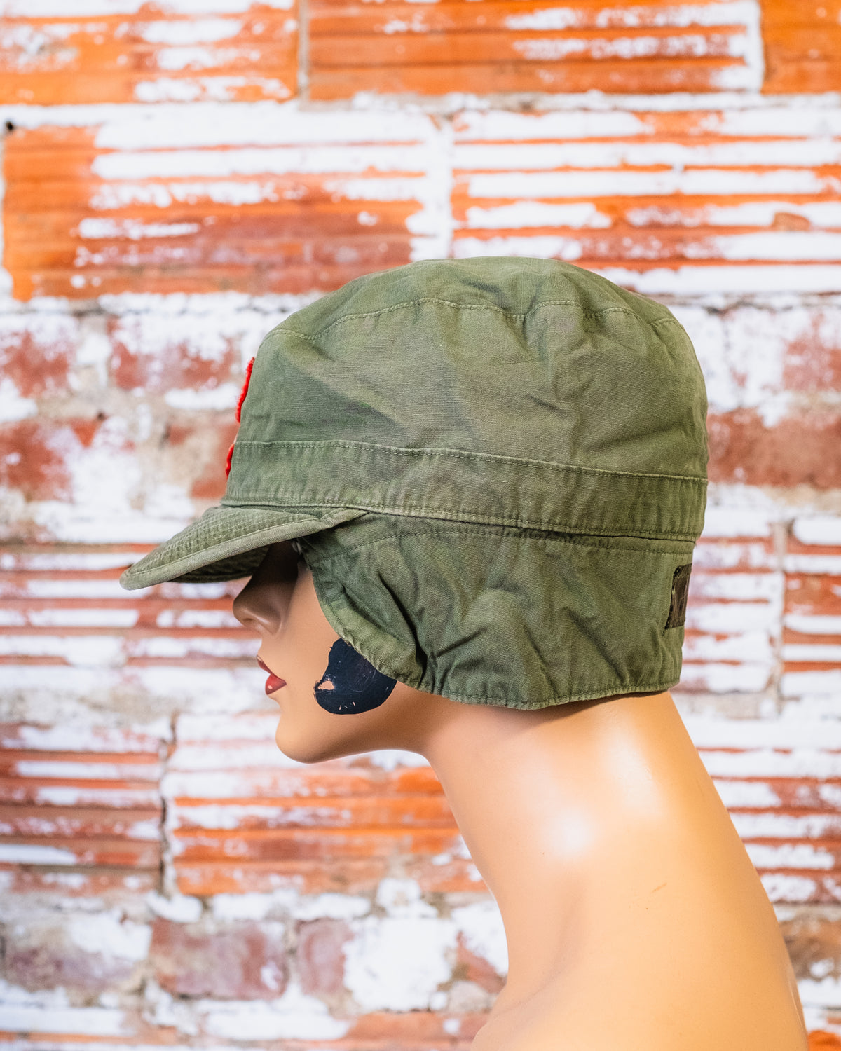 Vintage 1950's Green Military Field Canvas Iceland Patch Hat