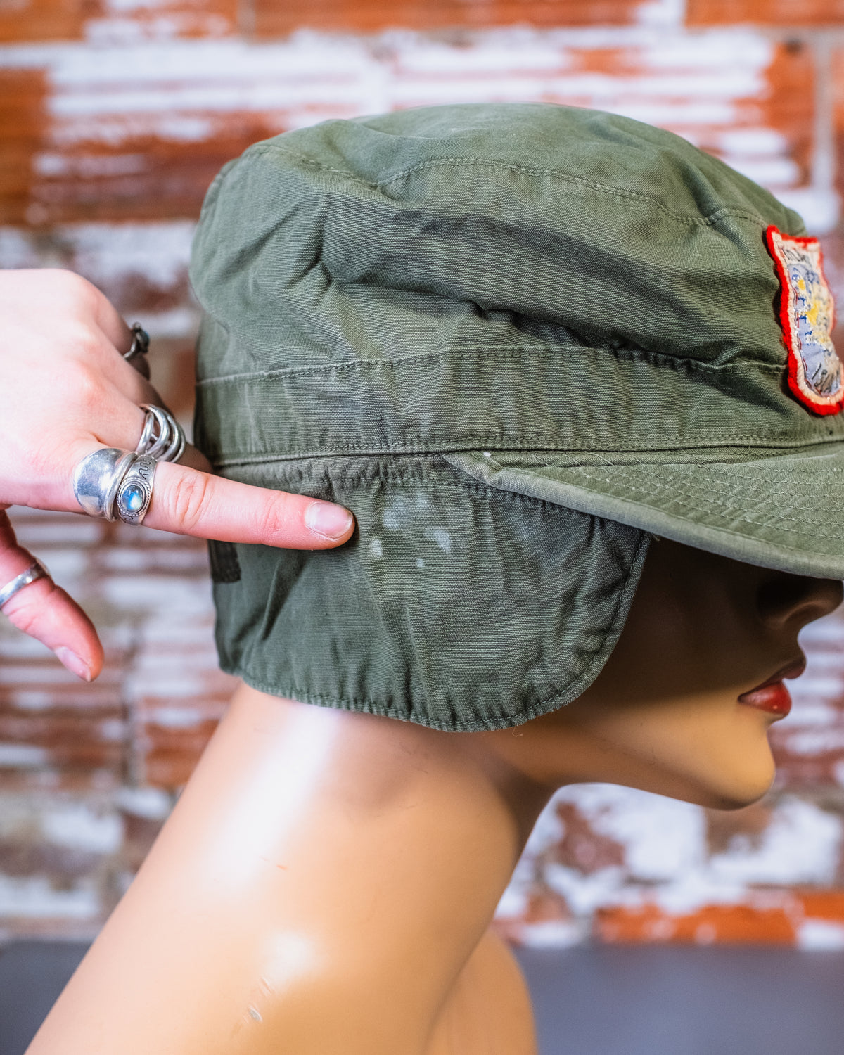 Vintage 1950's Green Military Field Canvas Iceland Patch Hat