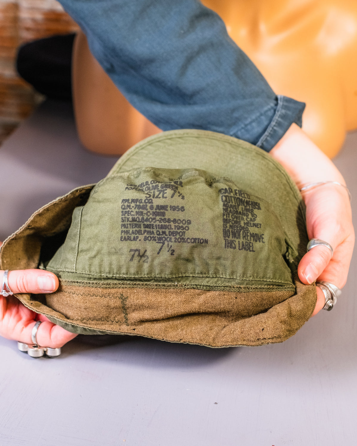 Vintage 1950's Green Military Field Canvas Iceland Patch Hat
