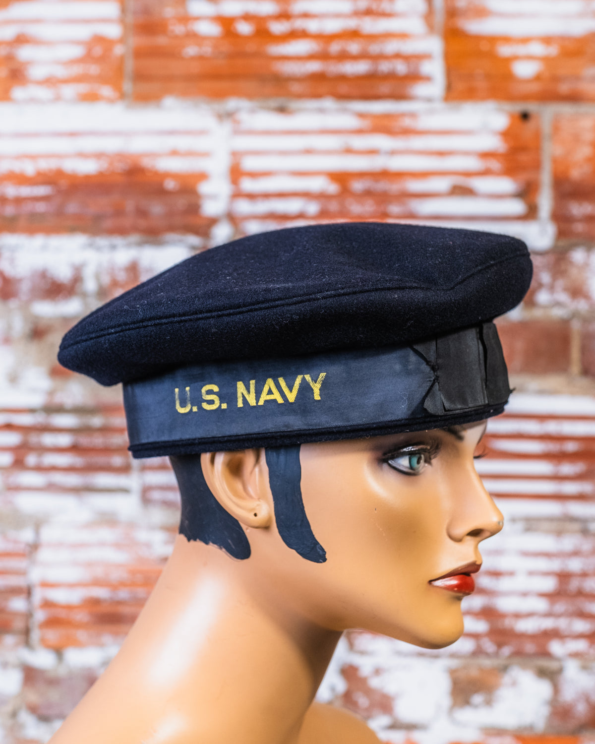 Vintage US Navy Black 100% Wool Sailor Cap