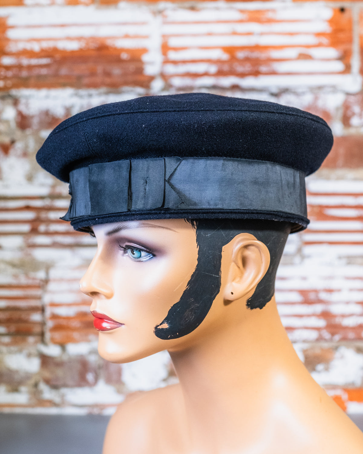 Vintage US Navy Black 100% Wool Sailor Cap